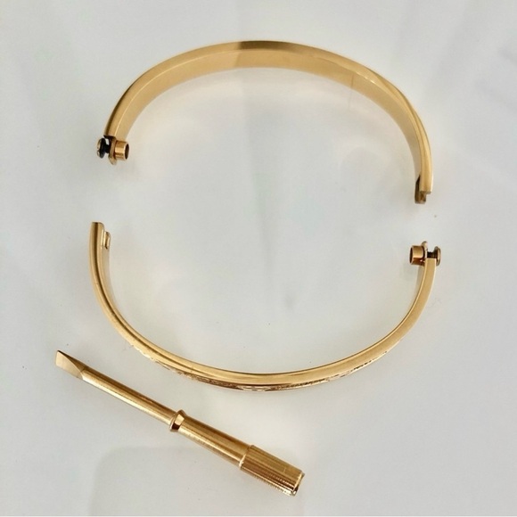 Pave Diamond LOVE Screw Bangle Bracelet with Screwdriver in Gold - Picture 2 of 11